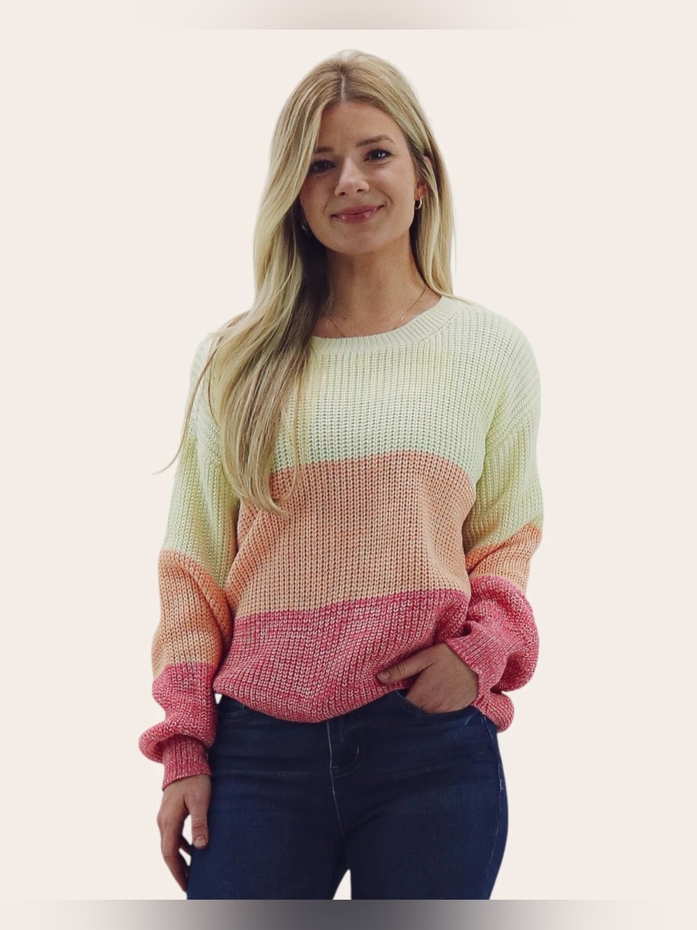 NWT Hem & Thread Colorblock Chunky Knit Sweater L
